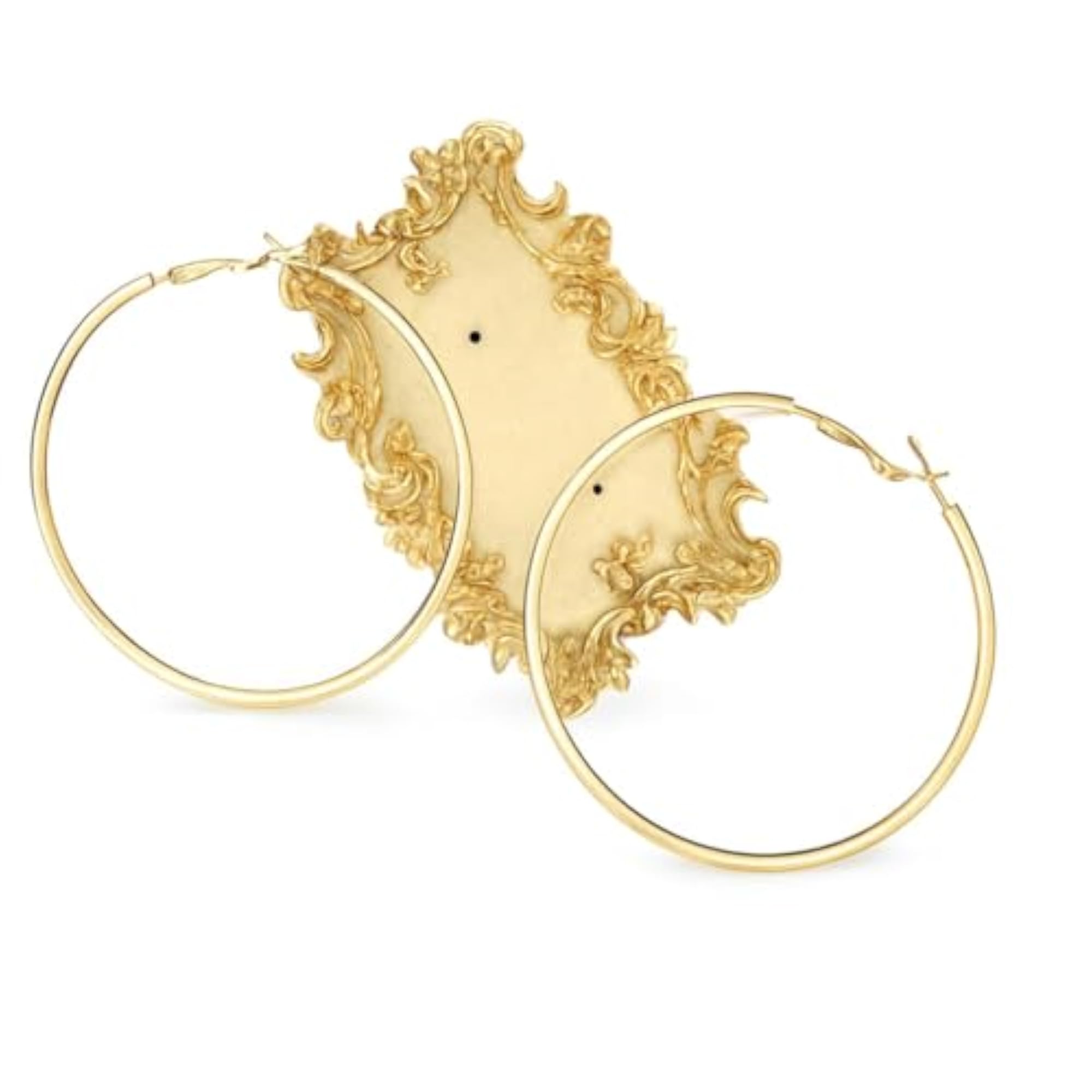 Women's Vintage Thin Gold Hoop Earrings, Statement Design