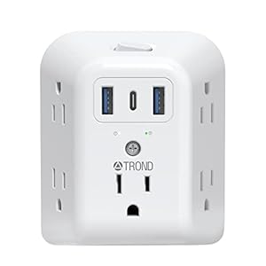 TROND 2 Prong Power Strip USB, 2 to 3 Prong Outlet Adapter, 5 Outlet Splitter with 3 USB Ports(1 USB-C), Wall Mount 1440J Surge Protector with ON/Off, Polarized Plug, for Non-Grounded Plug Old House
