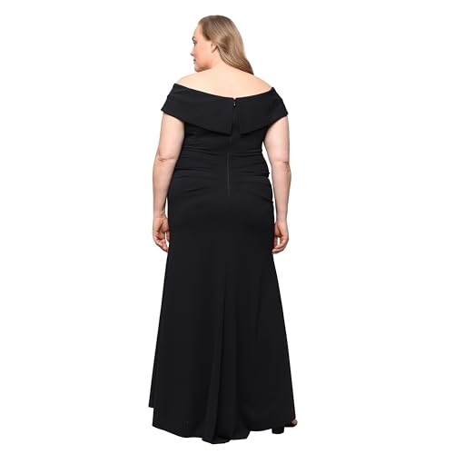 Image of Alex Evenings Women's Off the Shoulder Stretch Crepe Dress with Fishtail Back, Floor Length Mother of the Bride Dress
