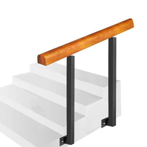 Barandilla de escalera para exteriores de madera noble y postes de hierro forjado 2