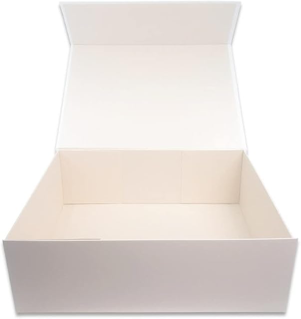 Shredco Extra Large Luxury Folding Magnetic Gift Box 38x29x13cm Rigid Presentation Hamper Box - Flat Pack Perfect for Christmas, Birthday, Anniversary or Wedding Gifts (White)