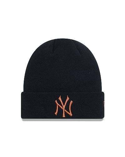 Bonnet New Era NY Yankees d'hiver en maille tricotée noir et marron à revers
