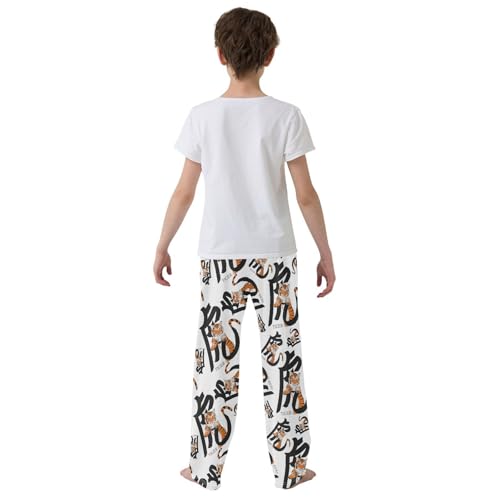ZZXXB Chinese Tiger Print Boys Long Pants Soft Trousers Elastic Waist Kids Lounge Bottoms with Pockets S-XL3