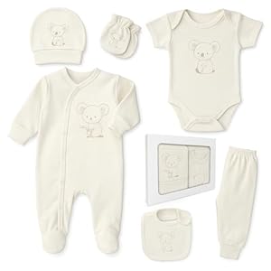 Blue Eyes Baby Geschenk Set – 6 Teiliges Neugeborenen Geschenkbox Set aus 100% Baumwolle, OEKO-TEX, Premium Erstausstattung zur Geburt 0–4 Monate, Unisex für Junge & Mädchen (Koala)