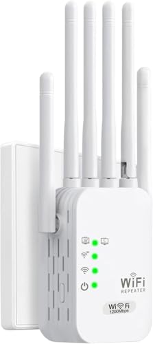 5G Repeteur WiFi Puissant sans Fil 1200mbps Amplificateur de Signal WiFi Bi-Bande,6 antennes,2 Rj45 Ports LAN,Répéteur à Distance Puissant pour la Maison et Le Bureau Couverture jusqu'à 9800 m³