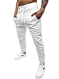 OZONEE Herren Jogginghose Hose Sport Trainingshose Sporthose Freizeithose Unifarbe Herrenhose Sweatpants Fitnesshose Sweathose Fußballhose Jogpants Joggpants JS/XW01 WEIß L
