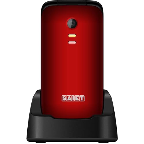 SAIET - Cellulare per Senior Facile e Intuitivo da Usare SCUDOtre - Telefono per Anziani con Tasti e Caratteri Grandi - Audio Amplificato e SOS - Rosso