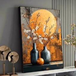 Décoration intérieure toile nature morte florale branches fleuries vase