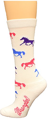 Wrangler Horses Crew Socks, White, Med (W 6-9), 1 Pair
