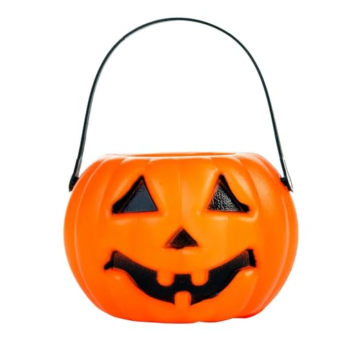 Balde de Abóbora para Doces de Halloween Decoração Plástica Laranja