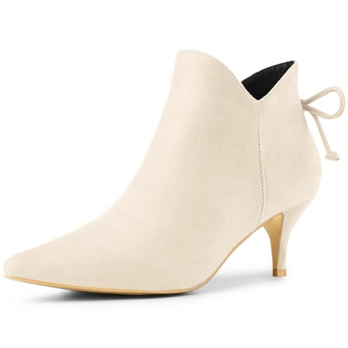 Allegra K Women's Pointed Toe Kitten Heel Beige Ankle Booties 7.5 M US