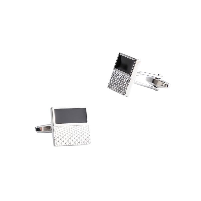 Gemelli in Metallo smaltato Argento con Pois Quadrati, Accessori Classici da Lavoro.