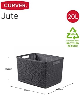 Curver Jute x4 Large Rectangular Storage Basket 20L - Grey