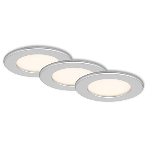 BRILONER Leuchten - LED Einbauleuchten, 3er Set, Deckenlampen je 6 Watt, je 450 Lumen, 3.000 Kelvin, IP44, Chrom-Matt, 115x30mm (DxH)