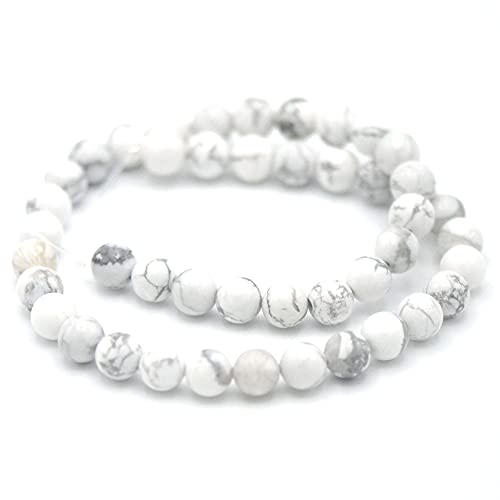Fil/brin de 39 cm perles ronde 4/6/8/10 mm au choix (pour environ 2 bracelets), pierre naturelle en vrac idéale pour toutes créations de bijoux artisanales (Howlite, Perle 8 mm) Cover