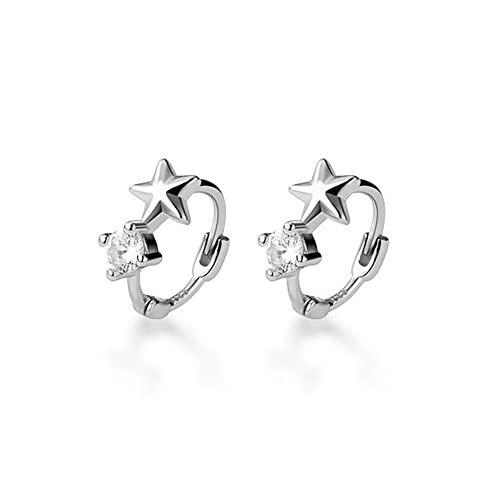18g Tiny Star Hoop Earrings 925 Sterling Silver CZ Small Hoops Cuff Cartilage for Women Girls Hypoallergenic Cubic Zirconia Huggie Sleeper Piercing Jewelry Dainty Cute Gifts for Daughter Niece 8mm (Silver)
