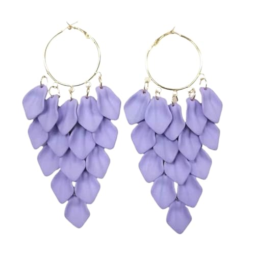 Statement Acrylic Petal Flower Earrings For Women Design Rose Pink Orange Green Colors(Purple circle)