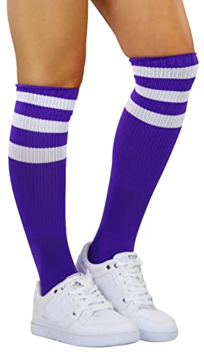 Image of ToBeInStyle Women's Premium Below Knee Athletic Socks w /Contrasting Wide Stripes