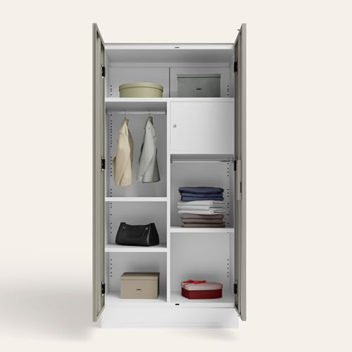 Image of Interio by Godrej Slimline 2-Door Digital Printed Steel Almirah (Snowscape Warm Grey), 1-Year Warranty, 1 Locker