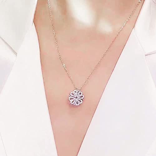 Heart Necklace Set Diamond Pendant Silver Chain Magnetic Love Jewelry