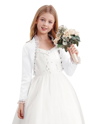 JEATHA Kids Girls Long Sleeve Satin Bolero Shrug Sparkly Sequins Rhinestones Open Front Cropped Cardigan Coat3