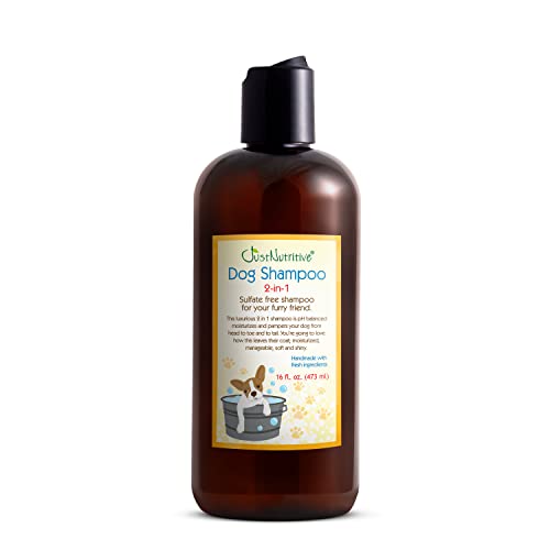Dog Shampoo 2-in-1 | All Natural Dog Shampoo and Conditioner | for All Fur & Skin Types | Cleans, Conditions, & Detangles for The Healthy Fur | Just Nutritive | 16 Fl Oz