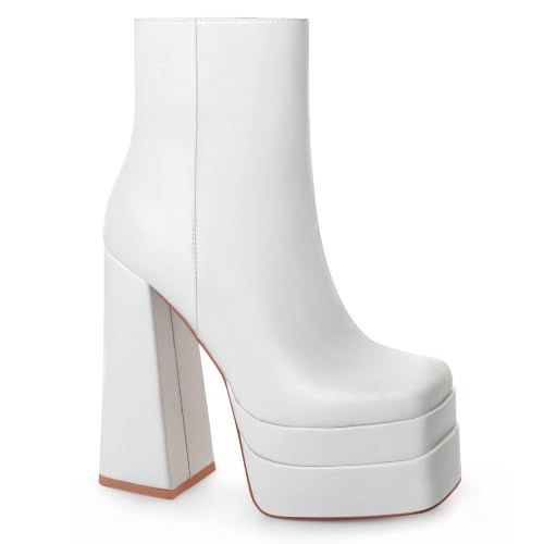 Image of ANN CREEK Women's Double Platform Ankle Boots Chunky Heel Booties Side Zipper Square Toe High Heel Casual Boots