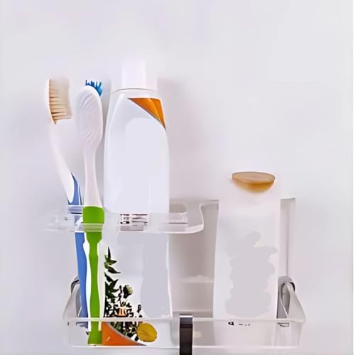 Image of self Adhesive Wall Mounted Acrylic Toothpaste Holder,Toothbrush Stand,Toothpaste Tubler for Bathroom Organizer Rack for Home(Black Acrylic) (Transparent)