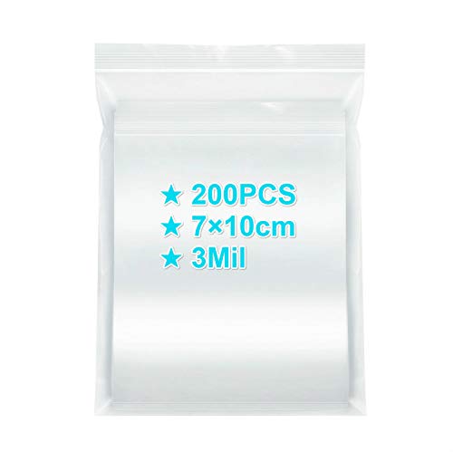 Small Ziplock Bags 7×10cm, 200PCS, 3 Mil Extra Thick Clear Plastic Resealable Bags with Lock Seal Zipper, Storage Pouches Grip Seal Bags for Jewelry Coins Pills Packaging