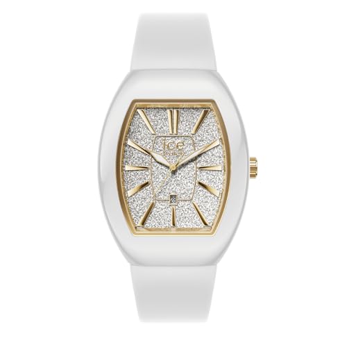 ICE-WATCH - Ice Dome White Glitter Gold - Montre Blanche pour Femme avec Bracelet en Silicone - 024033 (Small)