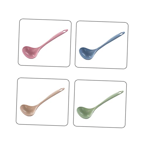 FUNOMOCYA Long Handled Straw Soup Spoon Ladle Spoon Pp Wheat Straw Food Grade Heat-resistant Easy to Store