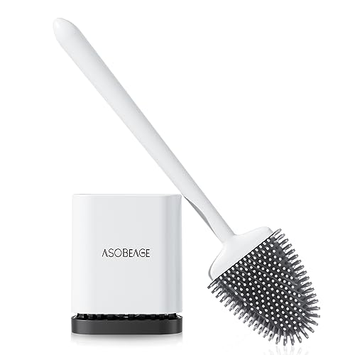 ASOBEAGE Silikon Toilettenbürste: Flexibler Kopf, Langer Griff, Wandmontage, schnell trocknender Halter für die Reinigung des Badezimmers (Weiß)