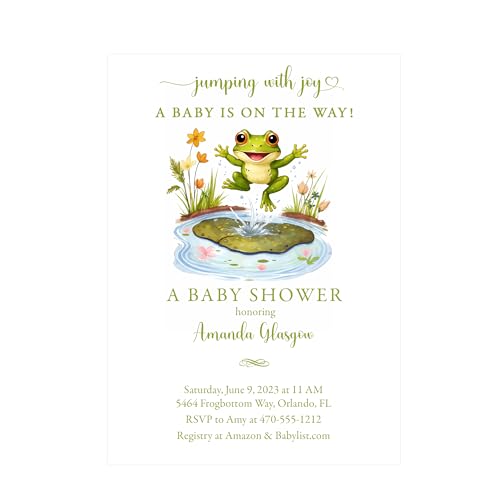 Frog on Lilypad Baby Shower Invitation, Jumping with Joy