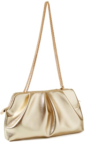 Image of Women Clutch Bag Dressy Formal Handbag Pleated PU Clutch Purse Detachable Chain