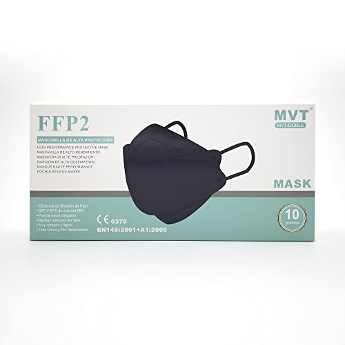 10 Mascarillas FFP2 Doble Homologadas (Tipo Pez) CE 0370 EN149:2001+A1:2009 Alta Eficacia de Filtración (10 Mascarillas, Azul Marino) Cover