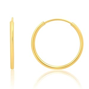 Solid 14k Gold Hoop Earrings for Women | 1mm Tube Yellow Gold Hoop Earrings 14k Real Gold | Flex Continuous Hoop Gold Earrings | 10mm-25mm (0.4-1 Inch) Diameter Gold Hoop Earrings by MAX + STONE