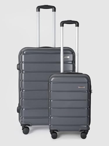 Image of Teakwood Small-Medium Cabin Size 8 Wheels Trolley Bag, Hard Cabin with Zipper Closure, Adjustable Push Button & Cross Side Strap, TSA Lock System 360 Degree (Set of 2,Grey)