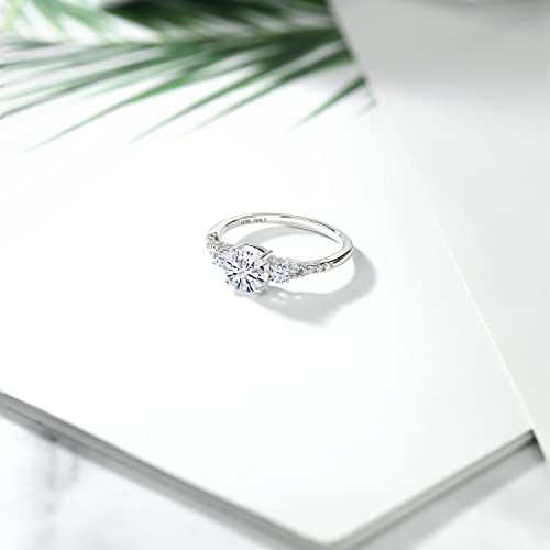 Gem Stone King 10K White Gold Forever One Moissanite White Created Sapphire and White Diamond Accent 3-Stone Engagement Ring | 0.94 Cttw | 3 Stone Wedding Anniversary Ring For Women4