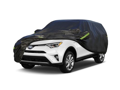 Image of KouKou Waterproof SUV Car Cover Suitable for Toyota Rav4 from 2005 to 2025, 7 Layers Windproof All Weather Waterproof Outdoor Cover Sun Rain UV Dust Snow Protection. Black
