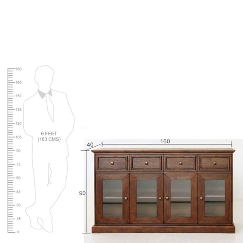 Image of The Attic Francisco Sideboard, Multipurpose Cabinet for Kitchen and Living Room Storage, Crockery Storage, Solid Sheesham Wood, Honey Matte Finish