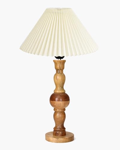 Image of Homesake Wooden Bubble Design Table Lamp for Bedroom & Living Room | Home Decor Lighting | Nightstand Lamp | Reading Lamp | Vintage | Minimalist | Modern Bedside Lamps, (Pleated Off-White)
