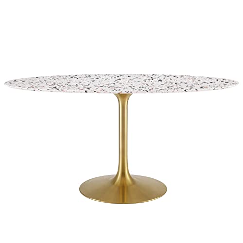 Modway Lippa Oval 60" Terrazzo Dining Table in Gold White
