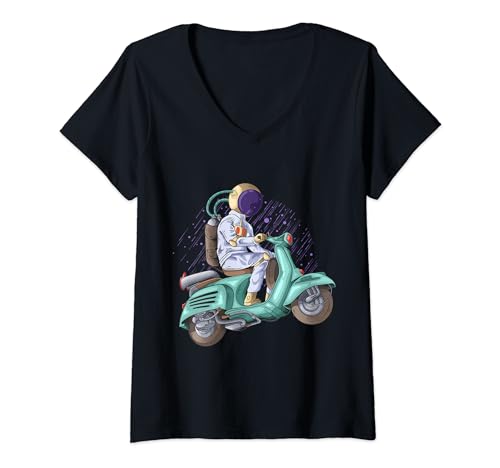 Astronaute Scooter Ride Gift Cosmonaute Space Man on Bike T-Shirt avec Col en V