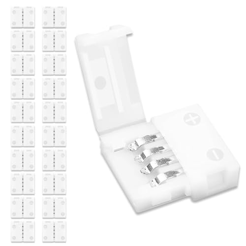 UBRAVE LED Strip Connector, 20 stuks 4 Pin LED Strip Light Connector, 10 mm LED Stripe connector adapter, voor 5050/3528 Multi-color LED Strip zonder solderen