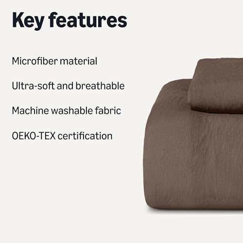 Image of Amazon Basics Brushed Microfiber Comforter Set, Extra Soft with Natural Texture, 2-Piece, Twin /Twin XL, Brown, Oeko-TEX Certified, Machine Washable