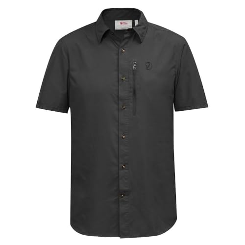 Fjällräven Abisko Hike Short Sleeve Shirts for Men Offers Breathable, Stand Collar, and Two Button-Close Chest Pockets Dark Grey SM One Size
