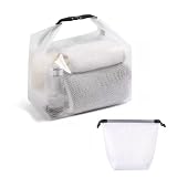 Cosmetic storage bag with dry and wet separation, wash bag, hand-held bag, portable storage bag, simple style,suitable for travel, fitness, swimming, outdoor rafting (White, 7.1in*6.3in*9.4in)