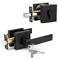 KNOBWELL Matte Black Front Door Handle and Deadbolt Set, Keyed Entry Door Handle and Single Cylinder Deadbolt, Heavy Duty Exterior Door Lock Set with Deadbolt Lock for Office and Home Security