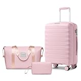 LARVENDER Luggage Sets 3 Piece with Duffel Bag Hardside PP Carry On Suitcase with 360° Spinner Wheels TSA Lock Luggage Sets for Women, Orchid Pink