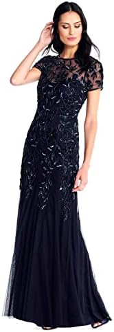 Adrianna Papell Women's Floral Beaded Godet Gown, Twilight, 2
